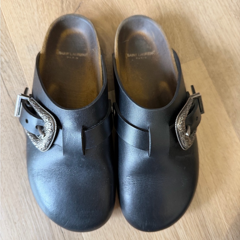 Saint Laurent Jimmy Clog Mules Black Silver Buckle - Picture 5 of 7